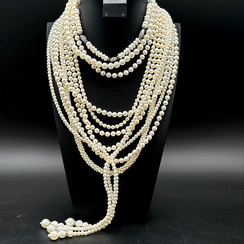 Faux Pearl Jewelry Lot 3pc Multi-Strand Lariat Triple Strand Necklace Bracelet