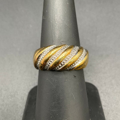 Vintage Uncas 14KT HGE Gold Tone Twisted Dome Ring Size 7 Clear Accents