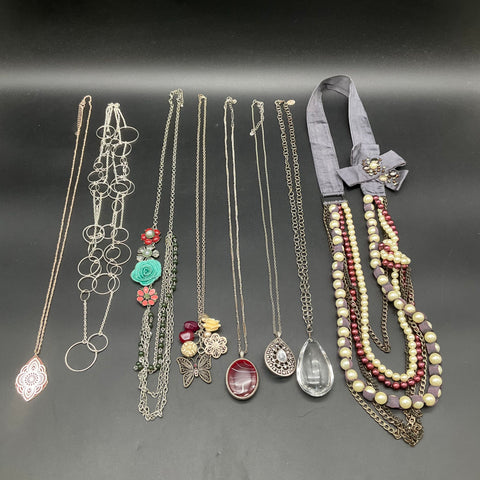 Mixed Costume Jewelry Necklace Lot 8 Pieces 1 lb Vintage to Modern Styles