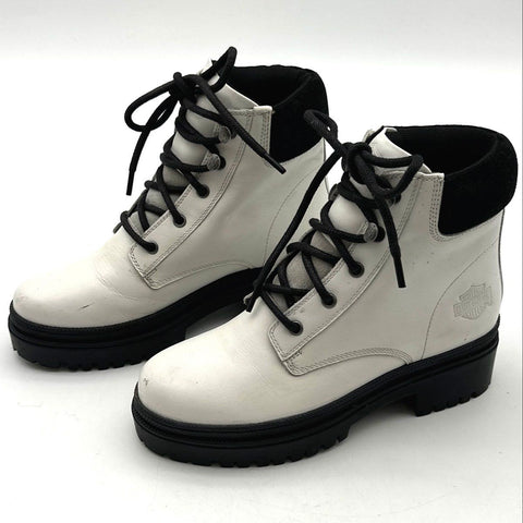 Harley-Davidson White Leather Combat Motorcycle Boots Women's Size 5.5 M