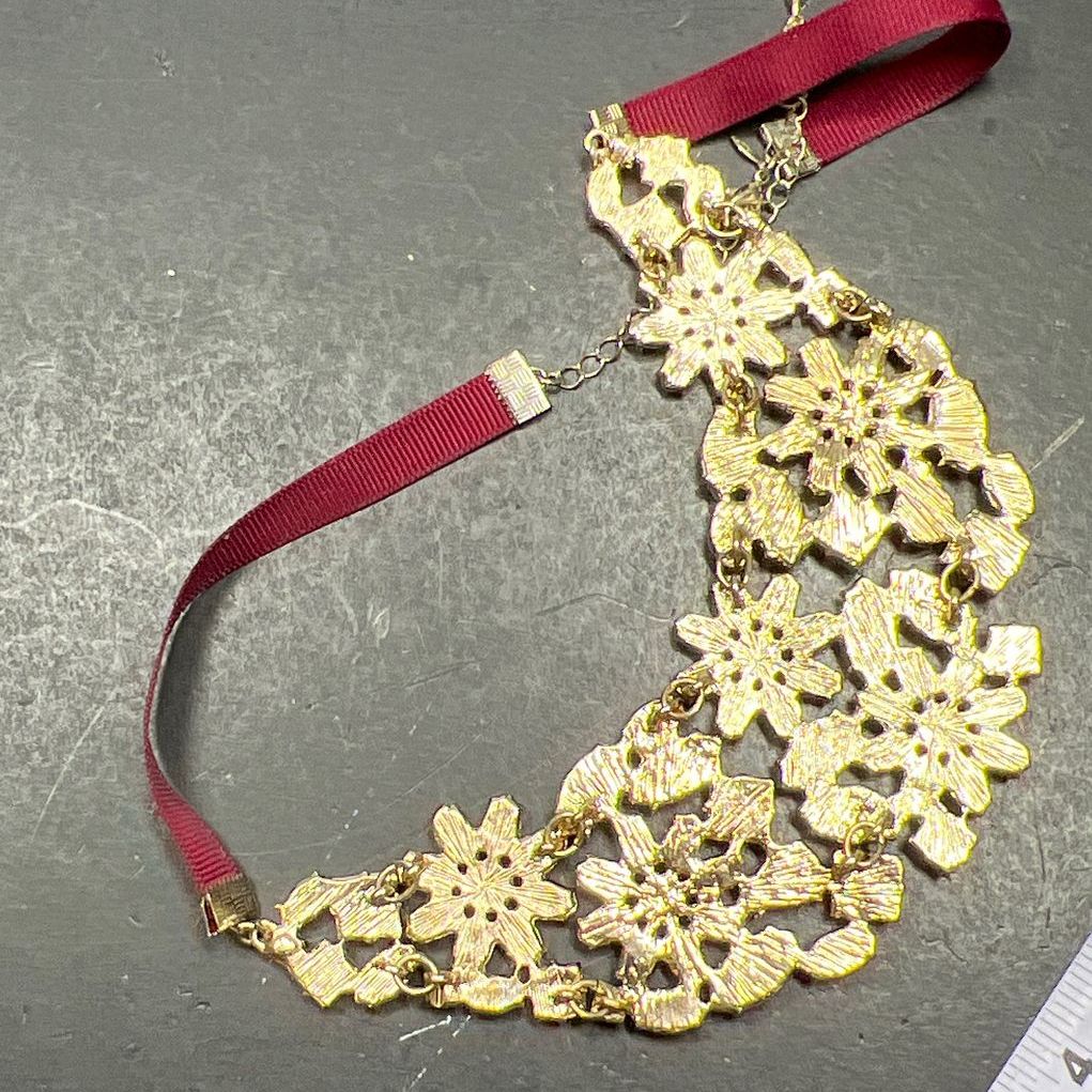 Avon Floral Rhinestone Statement Ribbon Necklace
