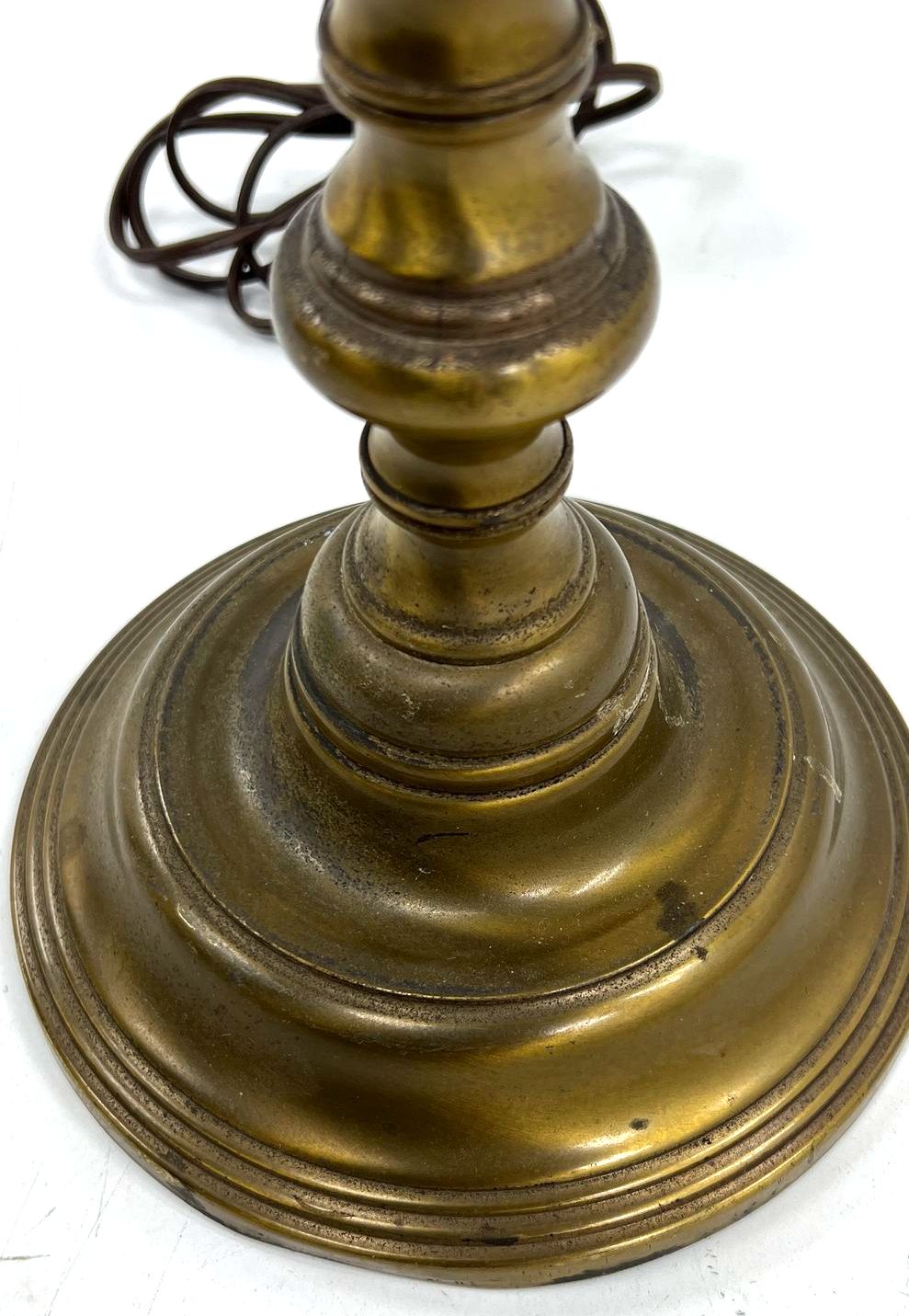 Vintage Brass Spindle Table Lamp Ribbed White Glass Shade 22" Tested Working