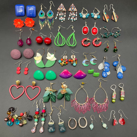 Vintage to Modern Costume Jewelry Earring Lot 0.49 Lbs Boho Beaded Floral