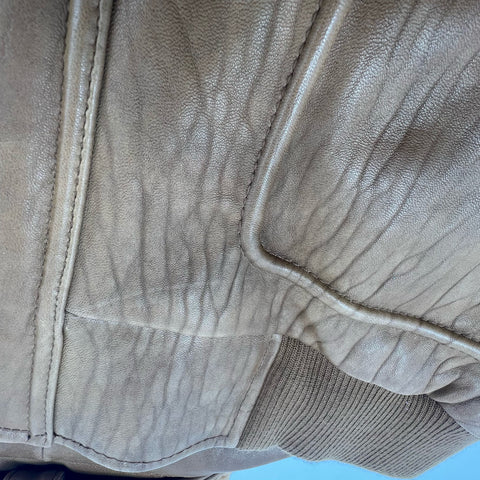 Vintage Y2K Madison Creek Brown Leather Sherpa Collar Flight Bomber Jacket Mens