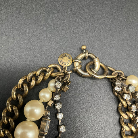 J. Crew Gold Tone Faux Pearl Clear Rhinestone Multi-Strand Necklace Bracelet Lot