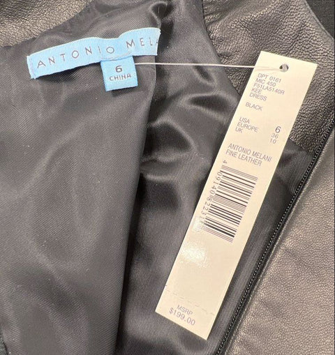 Antonio Melani Women's Kee Black Leather Bodice Long Sleeve Sheath Dress Sz 6