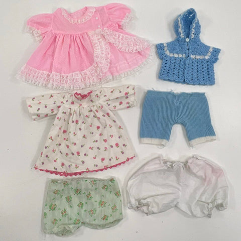 Vintage Doll Clothes 6 pc Lot Dress Sweater Bloomers Floral Crochet