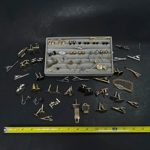 Vintage Men's Jewelry Lot 50+ Pieces Cufflinks Tie Clips Bars Tacks Gold Tone