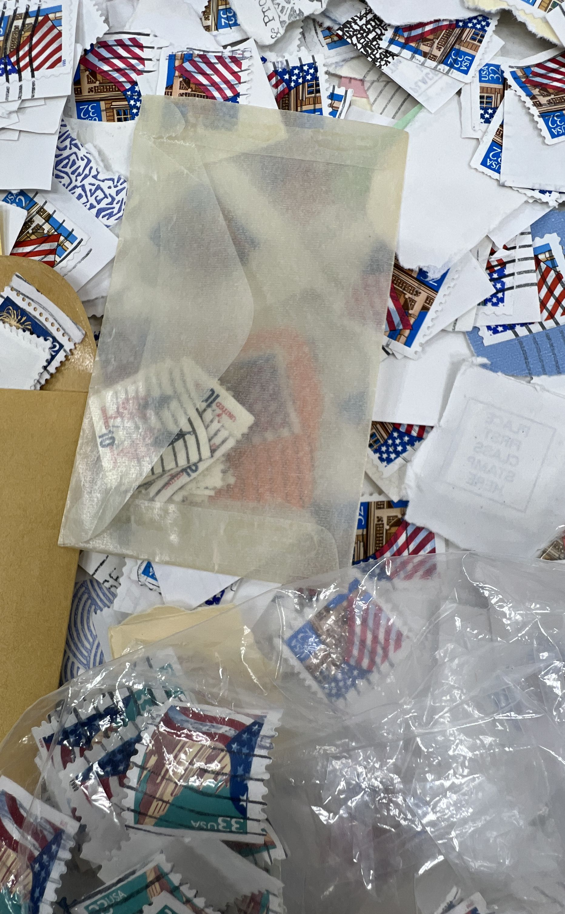 Large Lot Vintage US Postage Stamps Used Cancelled Off Paper Flag Designs Craft