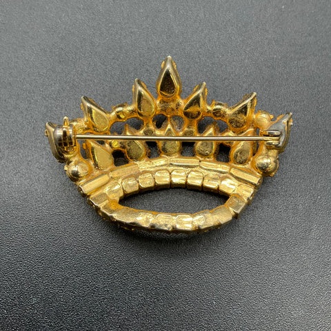 Vintage Crown Brooch Multi-Color AB Rhinestone Faux Pearl UV Reactive