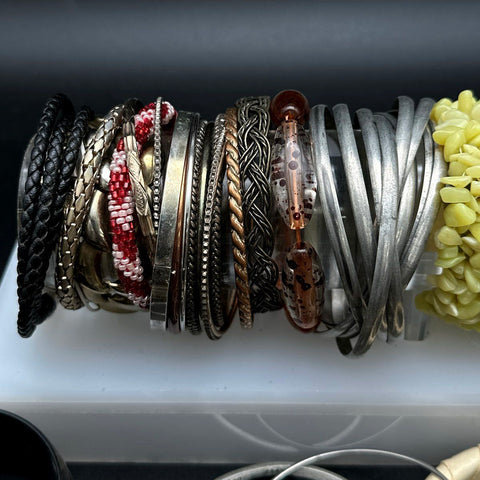 Vintage to Modern Costume Jewelry Lot Mixed Style Bangles Cuffs Beaded 45+ Pcs