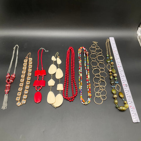Costume Jewelry Lot of 8 Necklaces Vintage to Modern Beaded Statement Gold Tone