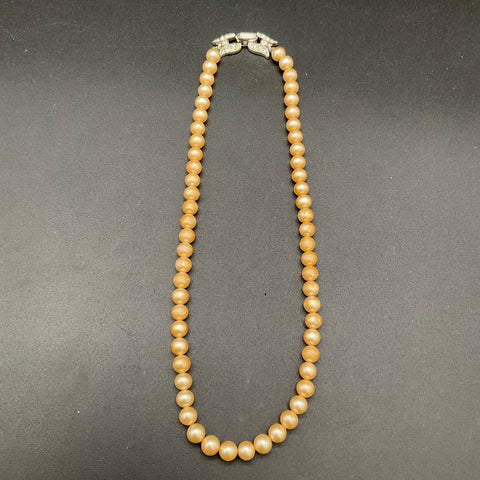 Vintage Trifari Simulated Pearl Necklace Rhinestone Clasp Original Box