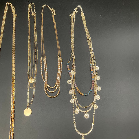 Gold Tone Fashion Jewelry Lot of 6 Layered Tassel Pendant Boho Necklaces