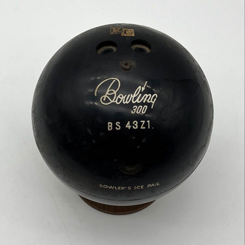 Vintage Bowling 300 Ice Pail Bowlers Ice Bucket BS 43 Z1 Black With Wood Base