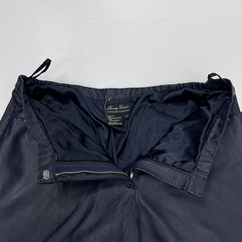 Terry Lewis Women's Navy Blue Genuine Leather Straight Leg Pants Size 18