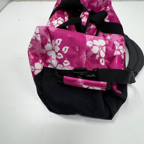 Vintage Y2K LL Bean Pink Black Hawaiian Print Hibiscus Duffel Bag Travel Gym