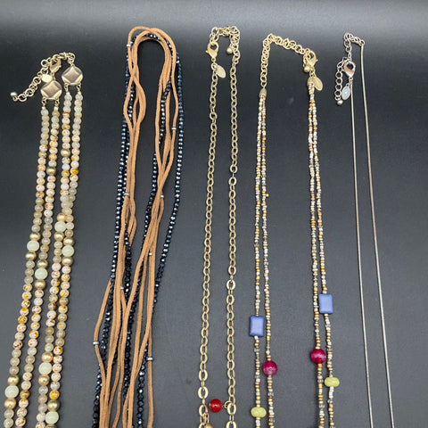 Chico's Fashion Jewelry Lot of 5 Necklaces Beaded Gold Silver Tone Boho Multi