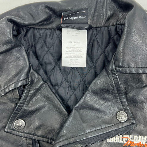 Vintage Y2K Harley-Davidson Black Faux Leather Moto Biker Jacket Kids Size 4