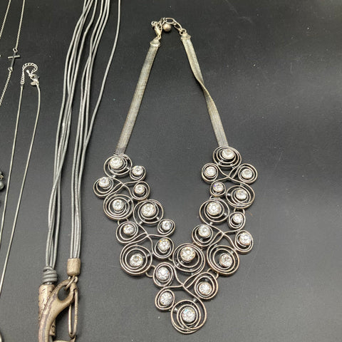 Fashion Costume Necklace Lot of 10 Silver Tone Faux Pearl Cross Pendants