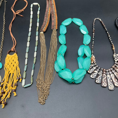 Boho Tribal Style Jewelry Lot of 8 Necklaces Tassel Wood Beaded Statement