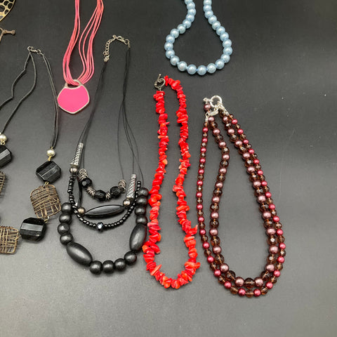 Statement Costume Jewelry Lot of 11 Necklaces Beaded Faux Pearl Leopard Print