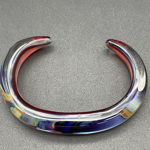 Kevin O'Grady Aurora Borealis Art Glass Bangle Cuff Bracelet Signed