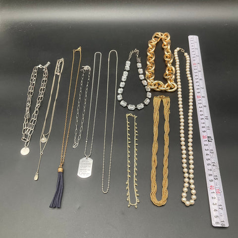 Fashion Jewelry Necklace Lot 11pc Gold Silver Tone Rhinestone Pearl Tassel