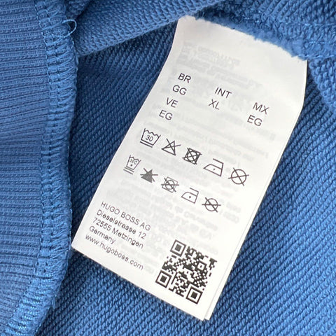 HUGO Men's Blue Hoodie Camo Lined Hood Logo Patch Pullover Sweatshirt Sz XL