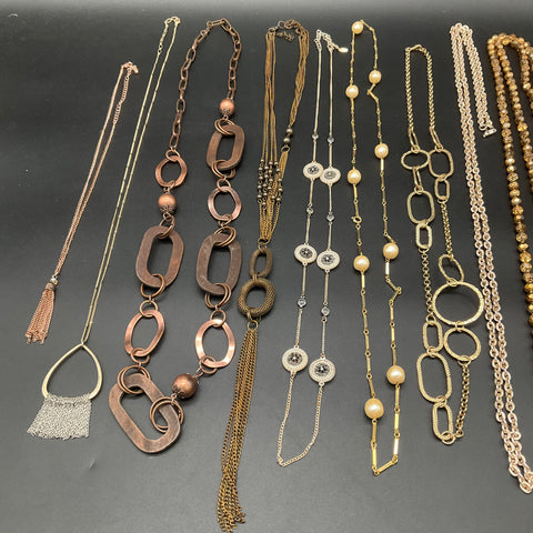 Fashion Jewelry Lot 9 Necklaces Gold Silver Tone Statement Tassel Faux Pearl