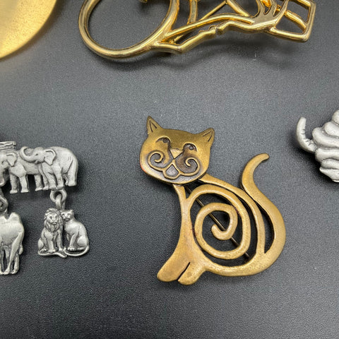 Vintage JJ Jonette Jewelry Figural Brooches Lot of 5 Noah's Ark Dog Cat Woman