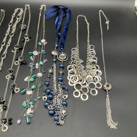 Fashion Necklaces Jewelry Lot of 8 Statement Beaded Multi-Strand Silver Tone