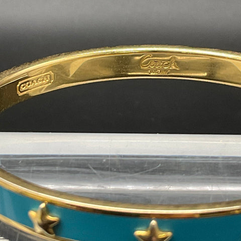 Coach Gold Tone Teal Enamel Raised Star Bangle Bracelet 7.75"