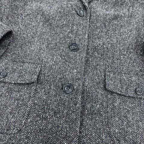 L.L. Bean Women's Gray Herringbone Wool Silk Blend Blazer Jacket Sz L