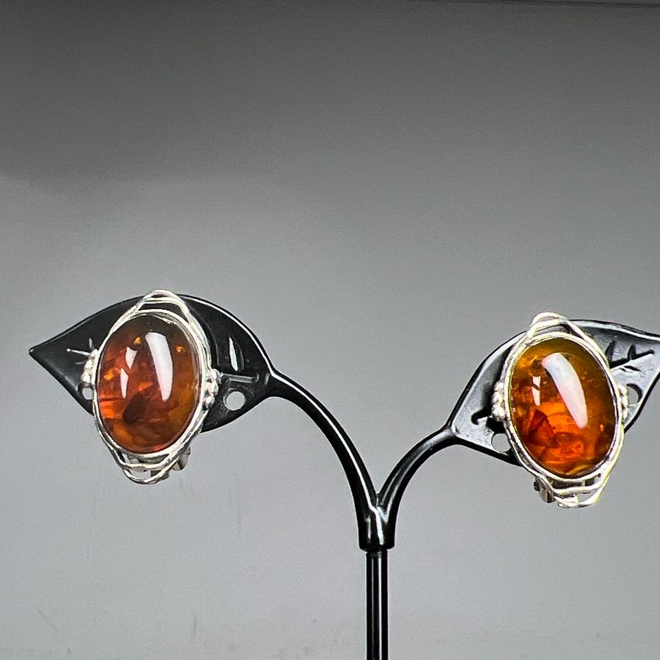 Sterling Silver Amber Clip On Earrings