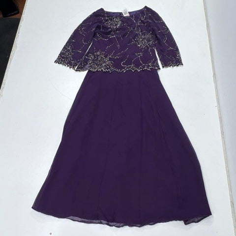 NWT JKara Women's Purple Beaded Floral Gown Dress 2-Piece Formal Size 10