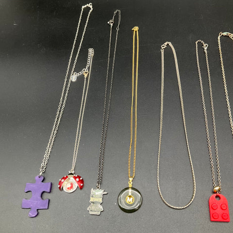 Fashion Costume Jewelry Lot 11 Necklaces LEGO Claires Robot Sun Puzzle J Charm