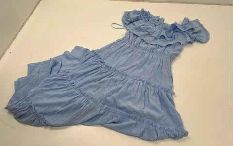 Crown & Ivy Women's Jazz Blue Ruffle Eyelet Tiered Maxi Dress NWT Size L
