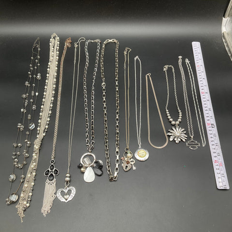Fashion Jewelry Lot of 13 Necklaces Silver Tone Faux Pearl Tassel Locket Charms
