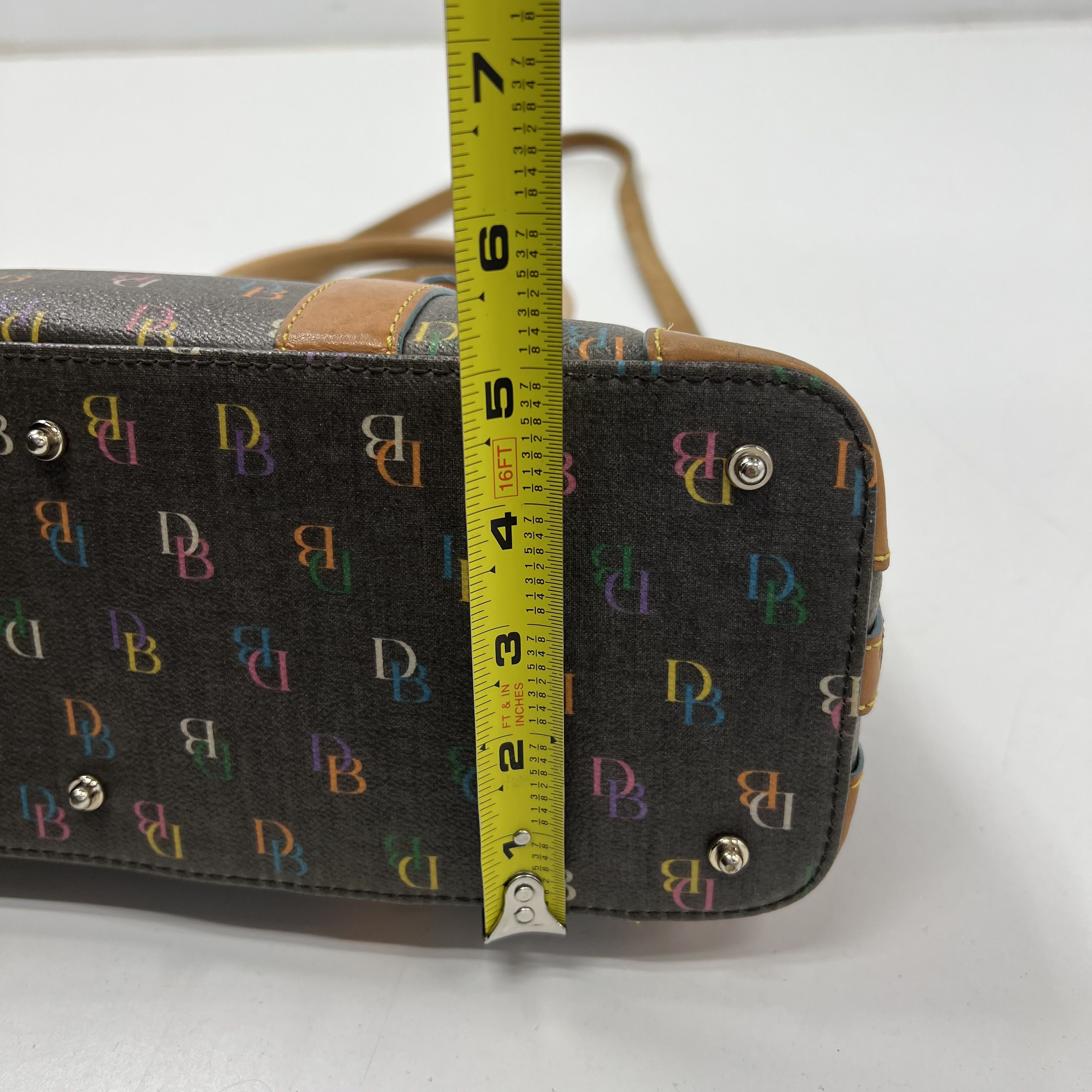 COA Dooney & Bourke Shoulder Top Handle Bag Brown Multi Color Logos H4 970852