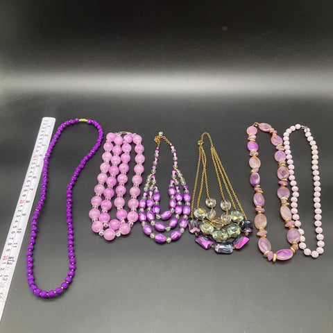 Vintage Style Purple Beaded Fashion Statement Jewelry Lot of 6 Necklaces