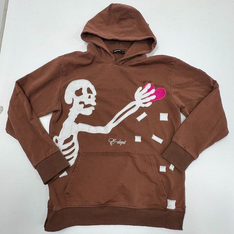 Aelfic Eden Brown Skeleton Heart Graphic Embroidered Pullover Hoodie Size S