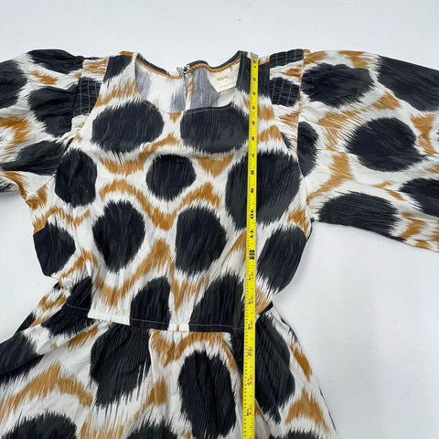 Maeve Ikat Dot Print Puff Sleeve Fit & Flare Organic Cotton Dress Sz S