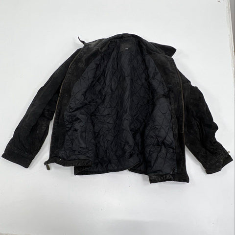 Knight Bridge Men's Vintage Y2K Suede Leather Bomber Jacket Black Quilted Sz M