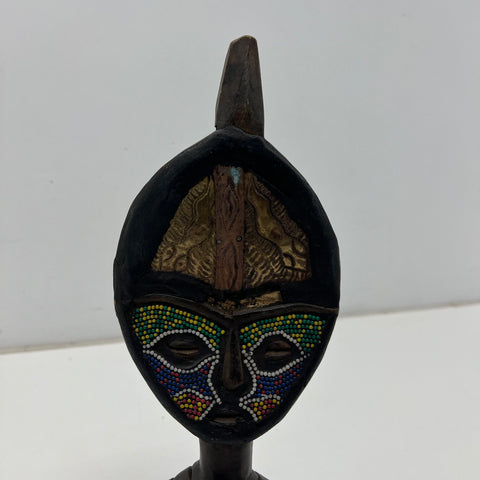 Vintage Handcrafted African Wood Bust Beaded Mask Sculpture South Africa 15"