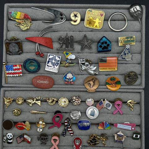 Lapel Pin Lot Vintage Non Precious Metal 70 Pieces Patriotic Military Themes