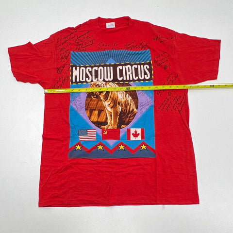Vintage 1990 Moscow Circus T-Shirt Tiger Flags Single Stitch Autographed Sz XL