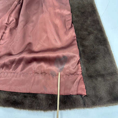 Vintage 60s Tudor City Malden Faux Fur Coat Wide Collar Union Made Brown Sz L