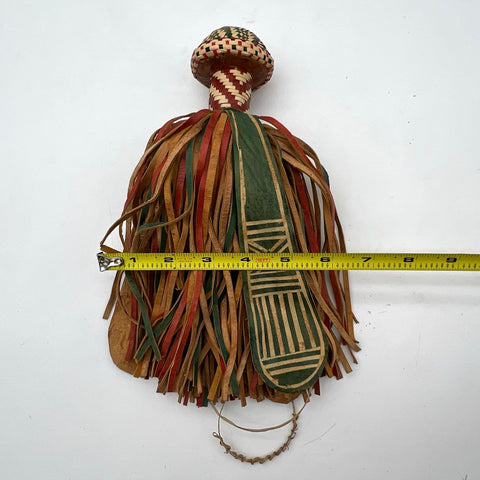 Vintage West African Fulani Woven Grass and Leather Hat Topper Finial Fringed