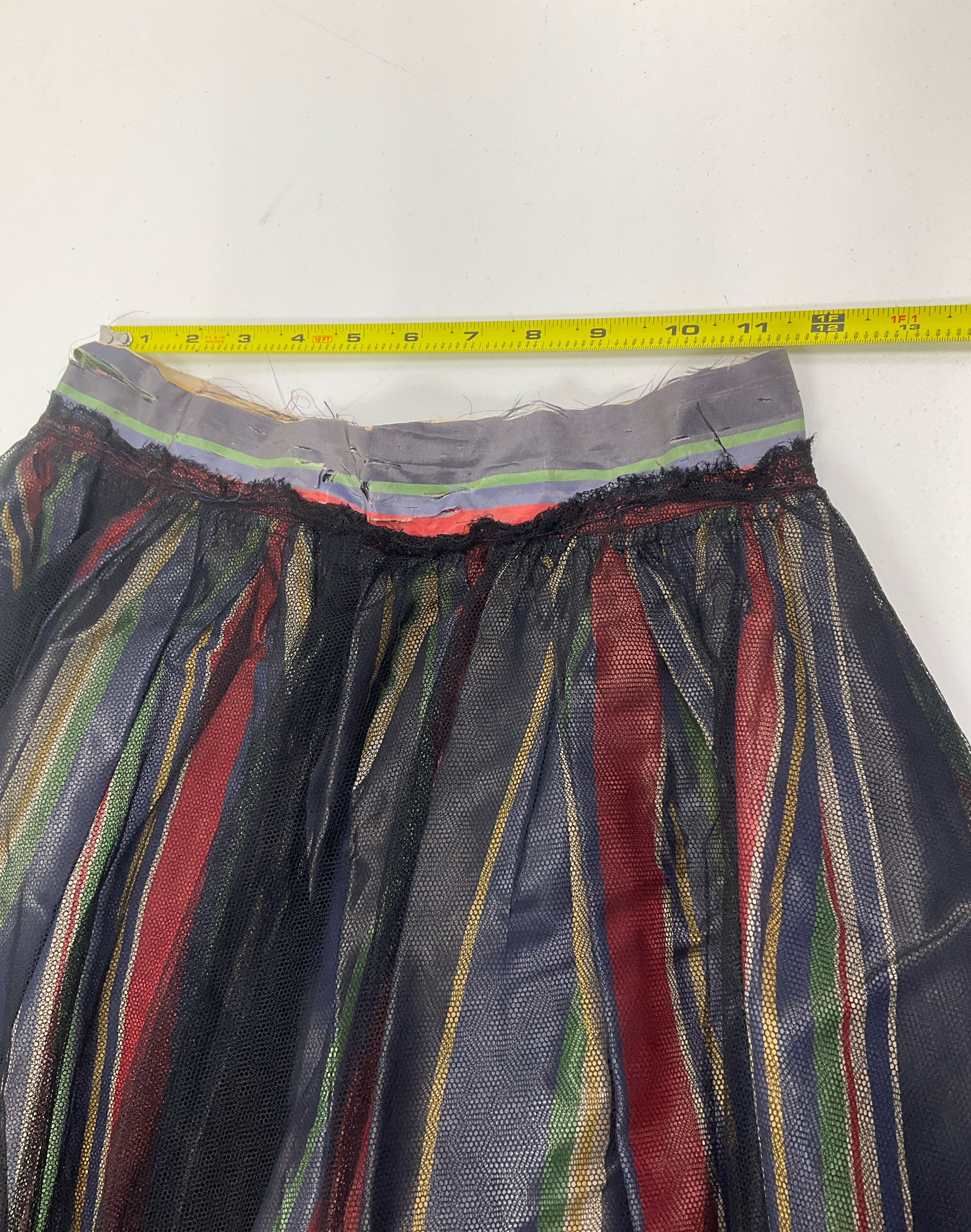Antique Striped Taffeta & Black Double Layer Crinoline Skirt XXS Poor Condition